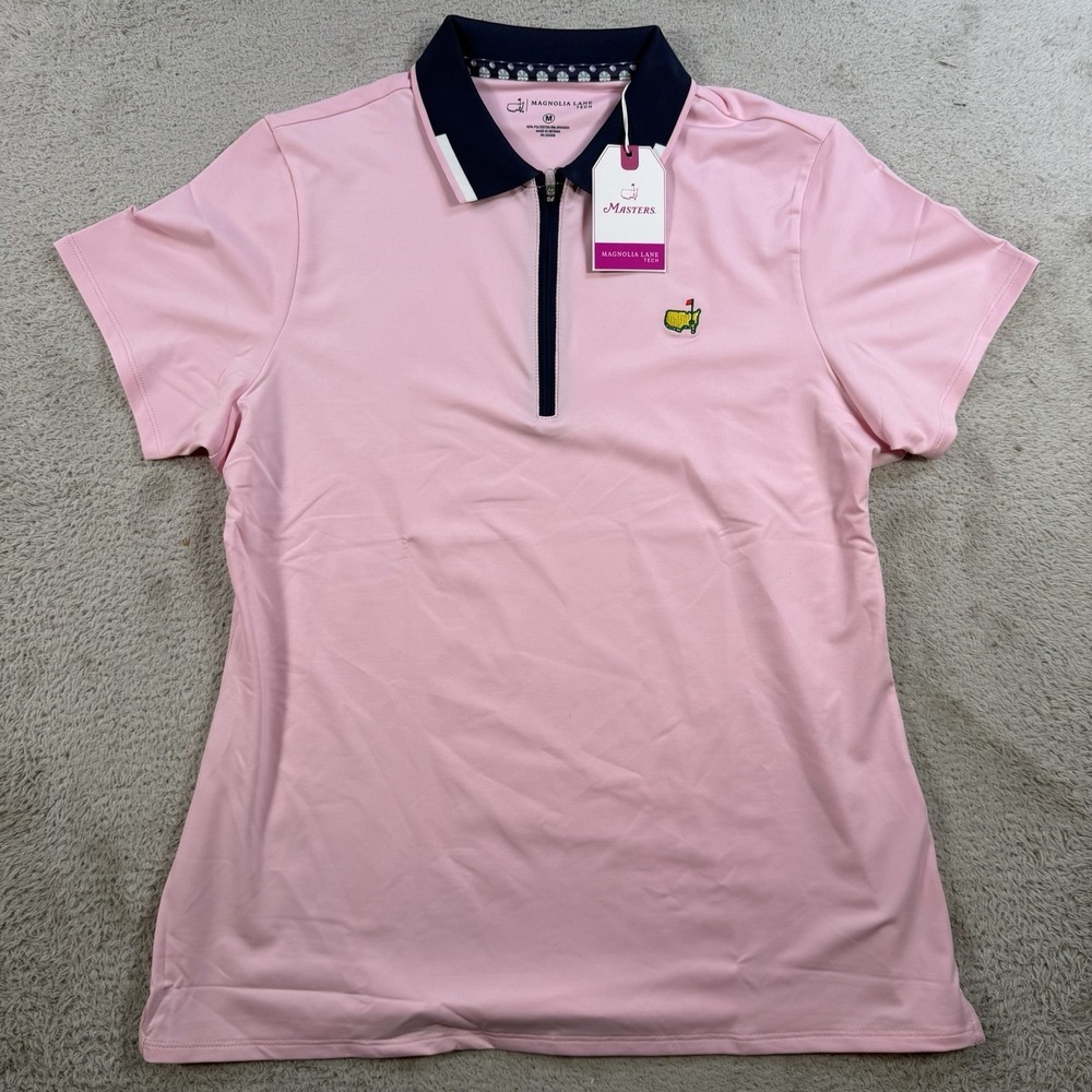 Masters Magnolia Lane Tech Polo Womens Medium Pink 1/4 Zip Short Sleeve Stretch